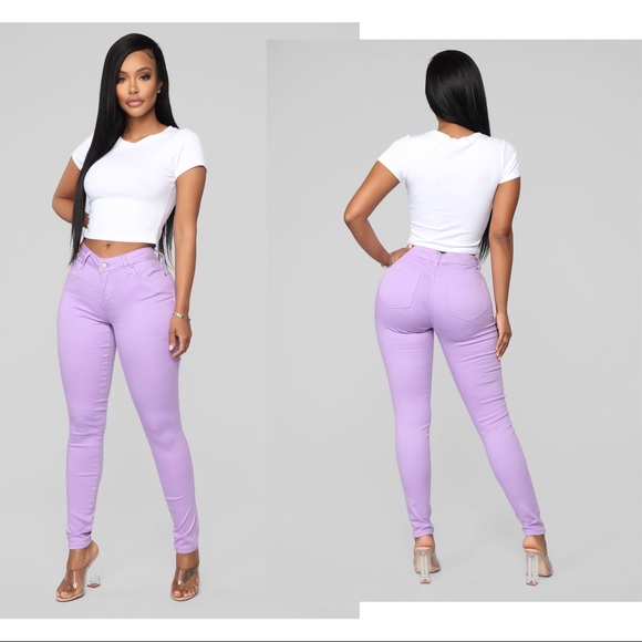 light purple jeans outfit